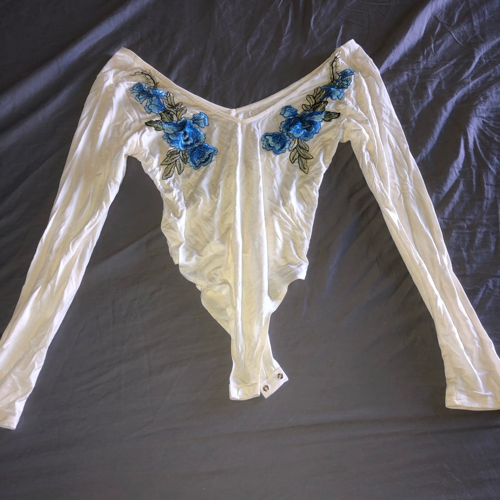 White and Blue flower Bodysuit